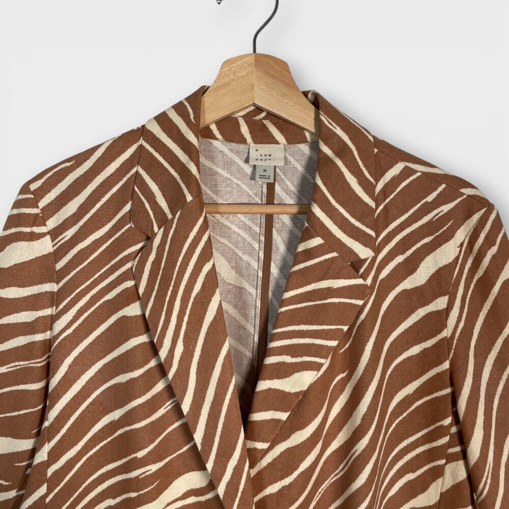 🦜 A New Day Blazer Linen Blend MEDIUM Pockets Single Button - Picture 2 of 9